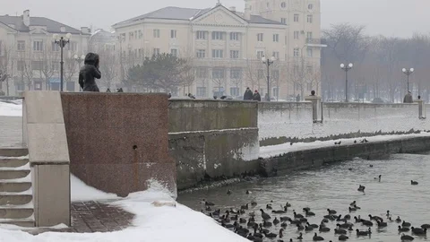 Embankment in winter Stock Footage 102918351