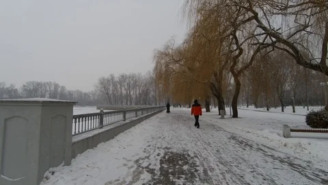 Embankment in winter Stock Footage 104658020