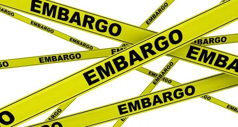 Embargo. Yellow warning tapes 库存插图
