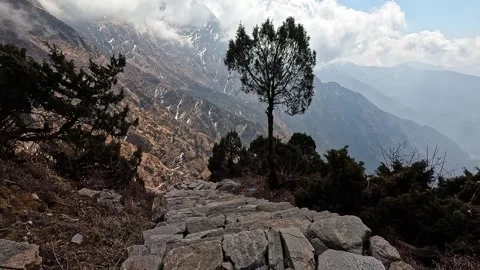 Embark on a high-altitude trek through Lauribina Pass to Gosaikunda. Stock Footage 278082127