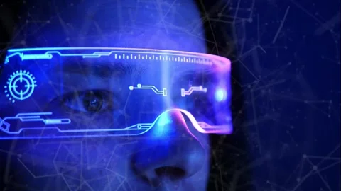 Embark on journey through virtual reality with young woman wearing futuristic Stock Footage 275005035