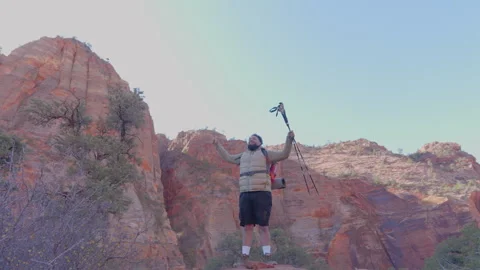 Embarking on an adventure while exploring the beauty of Zion National Park Stock Footage 305441081