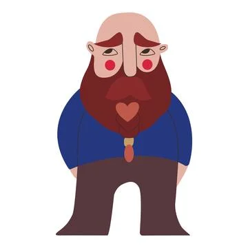An embarrassed bald dwarf with red cheeks, a brown beard, braided with a gold Stock Illustration