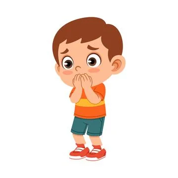 Embarrassed Boy Covering Face with Blushing Expression Flat Cartoon Character Stock Illustration