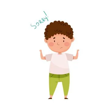 Embarrassed Boy Spreading Hands Feeling Sorry and Expressing Regret Vector Stock Illustration