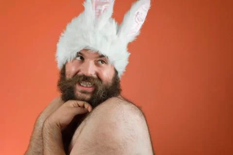 Embarrassed Bunny Man Stock-Fotos