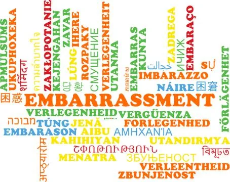 Embarrassment multilanguage wordcloud background concept Stock Illustration