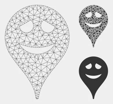Embarrassment Smiley Map Marker Vector Mesh 2D Model and Triangle Mosaic Icon Illustrazione stock
