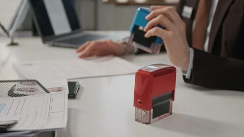 Embassy Officer Taking Approval or Rejection Stamps during Visa Interview Stock Footage 331516813