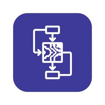 Embedded circuit board and data processing cycle icon within blue square gr.. Stock Illustration