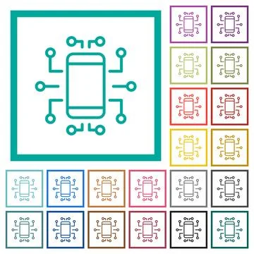 Embedded device outline flat color icons with quadrant frames Stock Illustration