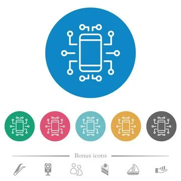 Embedded device outline flat round icons Stock Illustration