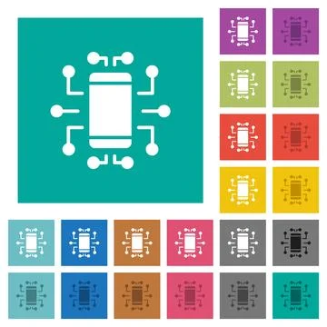Embedded device solid square flat multi colored icons Stock Illustration