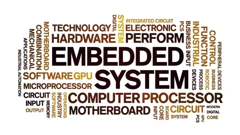 Embedded System animated word cloud,text tag kinetic typography seamless loop. Video stock 220609795