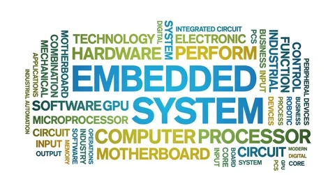 Embedded System animated word cloud,text tag kinetic typography seamless loop. Video stock 220609806