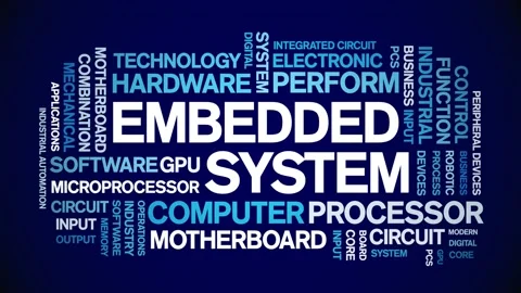 Embedded System animated word cloud,text tag kinetic typography seamless loop. Video stock 220609894