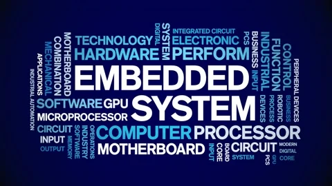 Embedded System animated word cloud,text tag kinetic typography seamless loop. Video stock 220609995