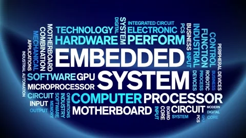 Embedded System animated word cloud,text tag kinetic typography seamless loop. Video stock 220610442