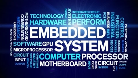 Embedded System animated word cloud,text tag kinetic typography seamless loop. Video stock 220610503
