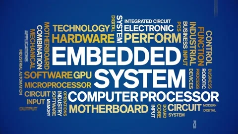 Embedded System animated word cloud,text tag kinetic typography seamless loop. Video stock 220610609
