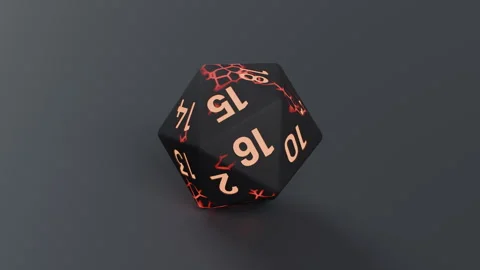 Ember Runes D20 Rolls on a Slate Table to a Natural Twenty Stock Footage 341835321