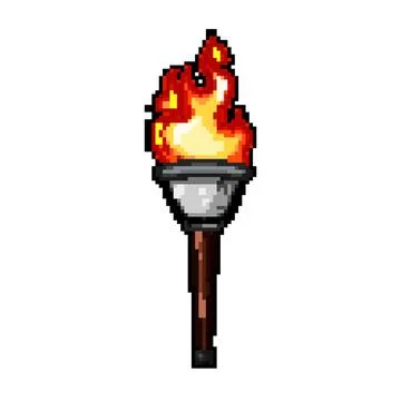 Ember torch fire pixel art vector illustration Stock Illustration