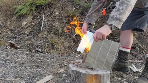 Emberlit Stove burning with windshield Vídeo Stock 190834369