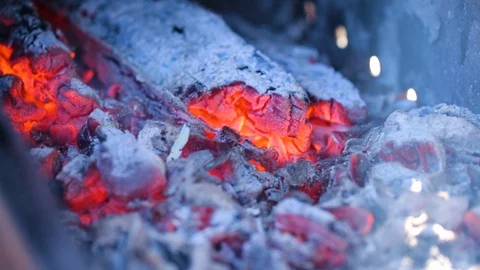 Embers in a brazier closeup Stock Footage 128420079