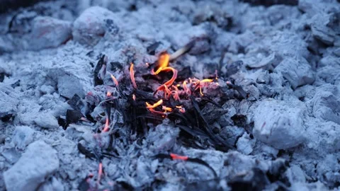 Embers fading in a cool fire pit. Close up 動画素材 334849951