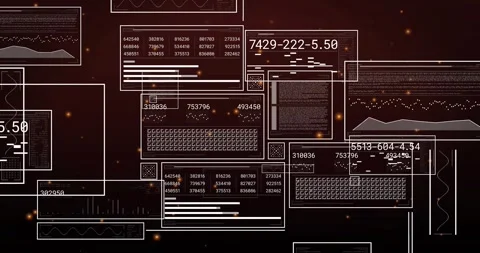 Embers fading in, data panels loading numbers, updating values, linking lines Stock Footage 317155693