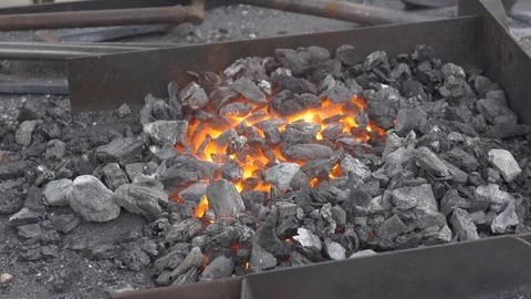Embers glow in a iron forge. Stock Footage 120572895