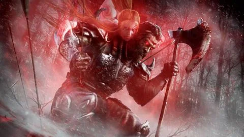 An embittered berserker on his knees pulls an arrow out of his leg, his rage  Stock-Illustration