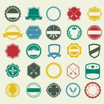 Emblem and labels set. Flat badges, banners, shields, emblems, typography, frame Illustrazione stock