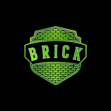 Emblem badge guard security Brick wall shield fitness strong soldier building Stock Illustration