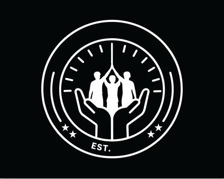 Emblem of community support and unity shown with hands holding people up in.. Illustrazione stock