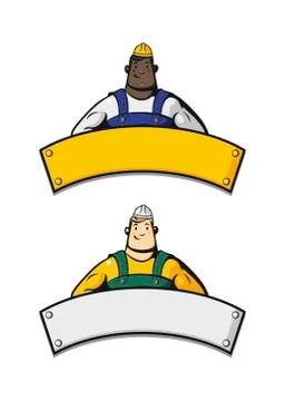 Emblem with construction workers on a white background Stock Illustration