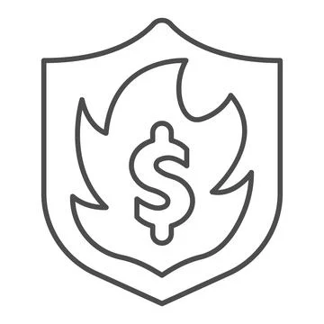 Emblem with dollar burning in flame thin line icon, Corona downturn concept Stock Illustration