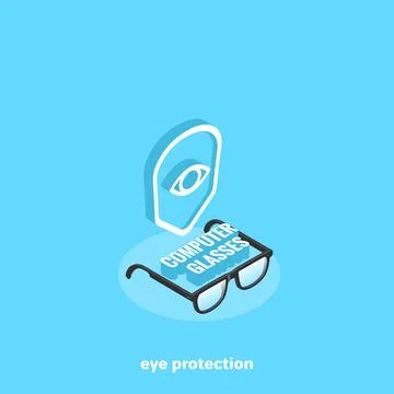Emblem in the form of a shield with an eye and glasses for working with a com Stock Illustration