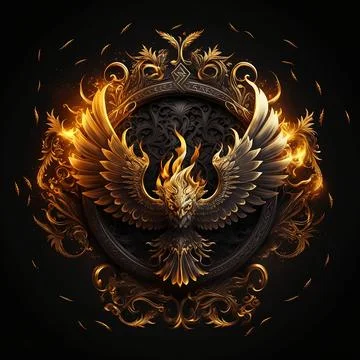 Emblem of gold surrounded by flames - variant 1 Stock Illustration
