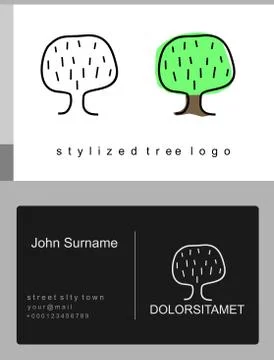 Emblem of green cartoon tree Stock Illustration