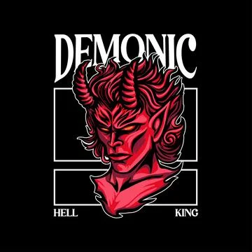 Emblem of the head of a demon. Vector illustration for streetwear design Stock Illustration