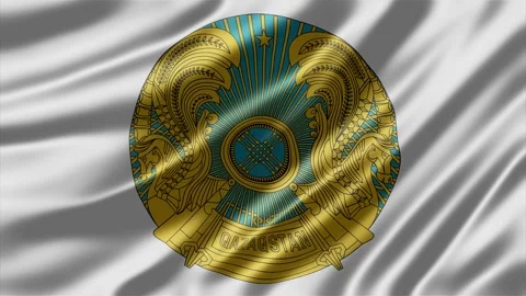 Emblem of Kazakhstan floating on a waving white fabric background Stock Footage 343943202