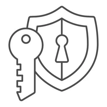 Emblem with keyhole and key thin line icon, web security concept, Data security Stock Illustration