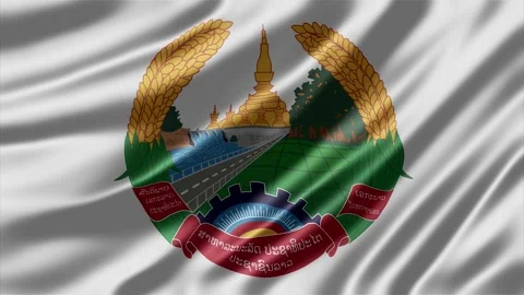Emblem of Laos waving gracefully on silky fabric background Stock Footage 344031086
