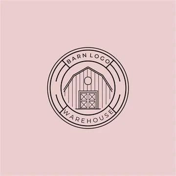 Emblem of Line Art Barn Vector Logo, Illustration Design of Vintage Badge o.. Stock Illustration