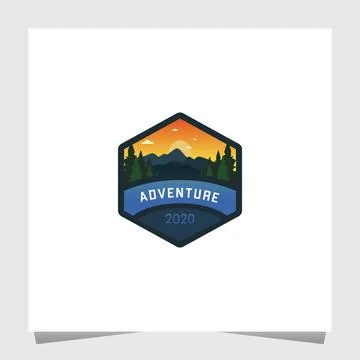 Emblem Logo, Mountain Theme with Evening Sky Illustrazione stock