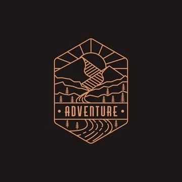 Emblem mountain and river landscape adventure logo icon vector template Stock Illustration
