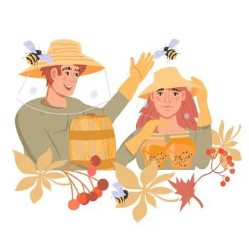 Emblem or banner element for beekeeping, honey proceeding and apiary with car Stock Illustration
