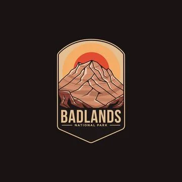 Emblem patch logo illustration of Badlands National Park on dark background Stock Illustration