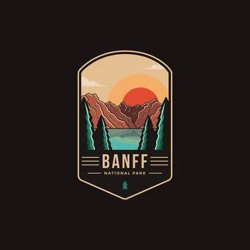 Emblem patch logo illustration of Banff National park on dark background Stock Illustration